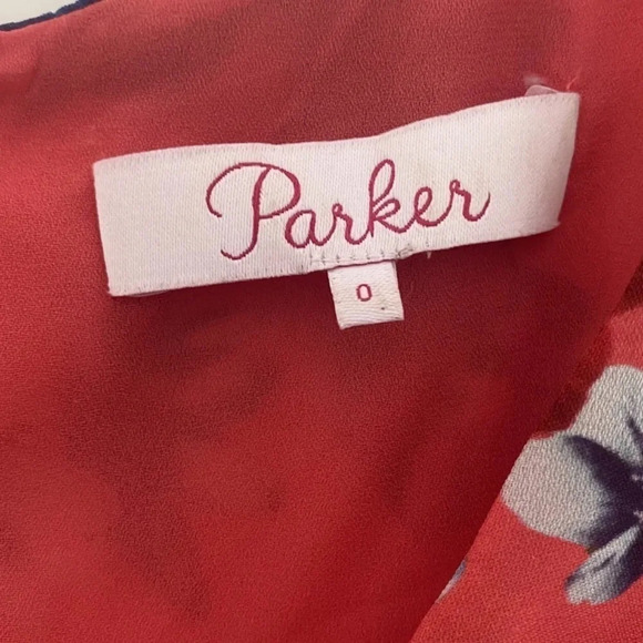 Parker Annabel Floral Ruffle Silk Midi‎ Dress Womens Size 0 (420) - Picture 5 of 7
